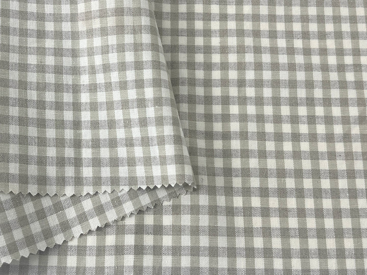Linen Cotton Gingham Check Fabric – Ivory & Beige, 44" Wide, Soft Plain Weave 8196