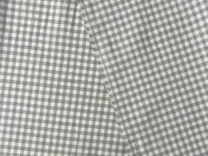 Linen Cotton Gingham Check Fabric – Ivory & Beige, 44" Wide, Soft Plain Weave 8196