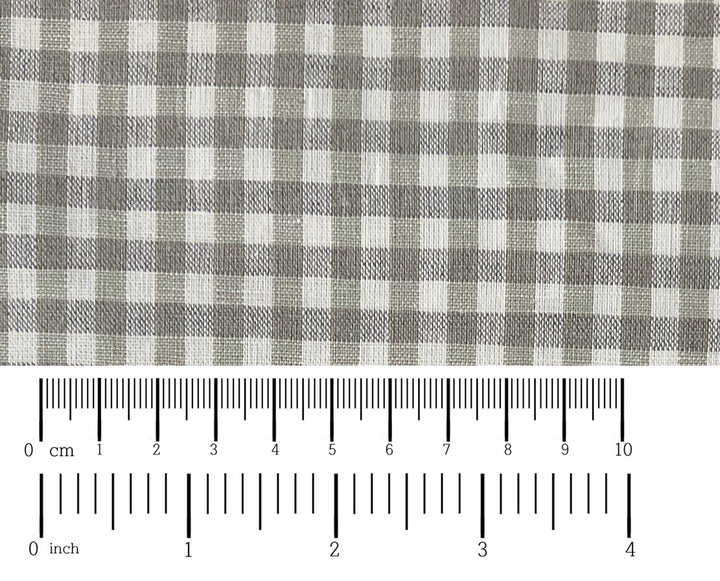 Linen Cotton Gingham Check Fabric – Ivory & Beige, 44" Wide, Soft Plain Weave 8196