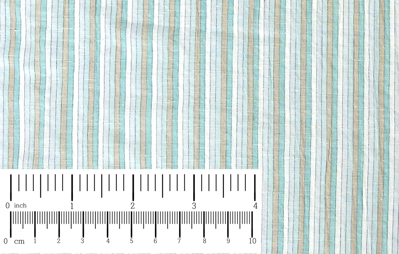 Light Linen Cotton Blend Fabric with Aqua & Beige Stripes 473