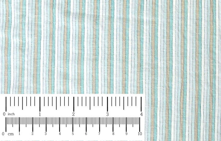 Light Linen Cotton Blend Fabric with Aqua & Beige Stripes 473