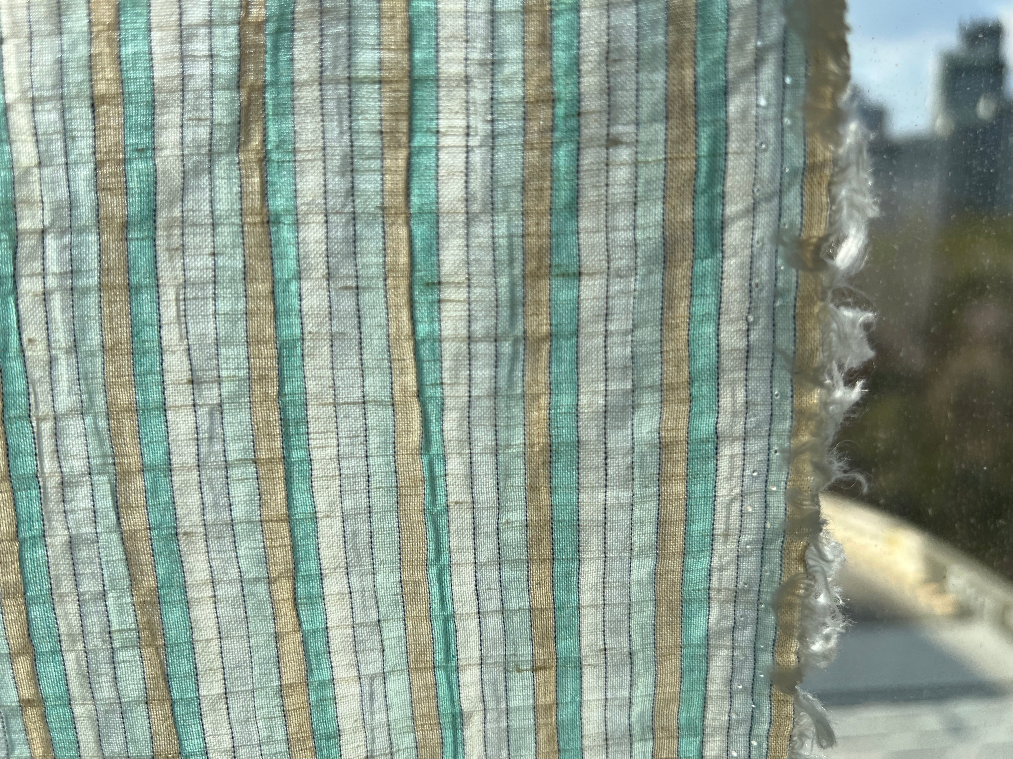 Light Linen Cotton Blend Fabric with Aqua & Beige Stripes 473