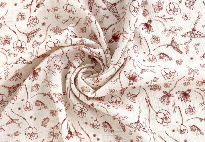 Birds of a Feather, Linen Rayon Print Fabric, Design by Madeline, Madswick Studio, 8222 8223 8224 8225