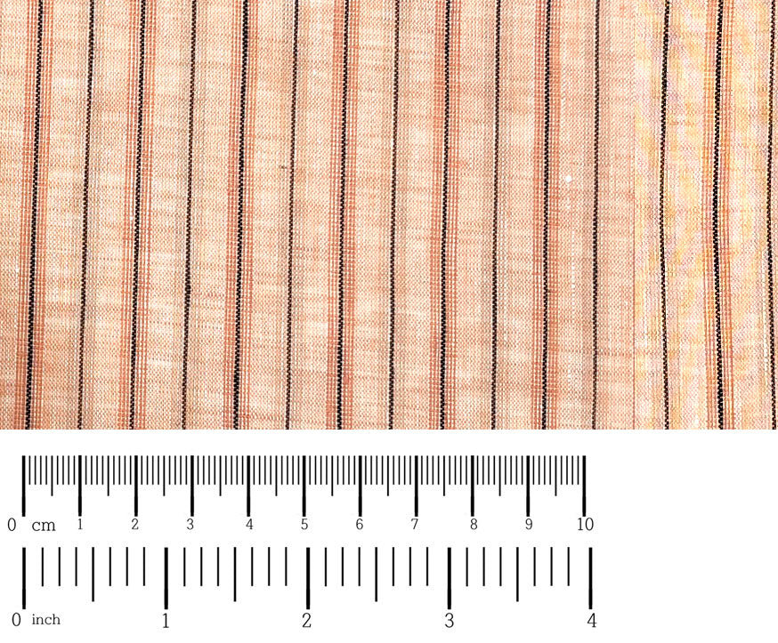100% Linen Fabric – Light Orange with Dark Grey Stripes, Lightweight, Pre-Washed 3768