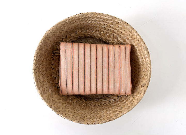 100% Linen Fabric – Light Orange with Dark Grey Stripes, Lightweight, Pre-Washed 3768