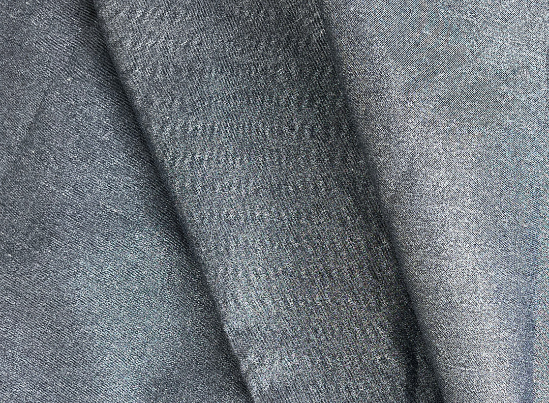 Ramie Cotton Fabric – Navy Denim Style with Silver Foil Print, Medium Weight 2052