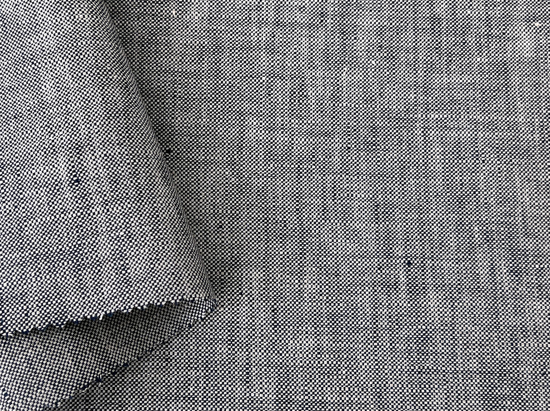 100% Linen Fabric – Grey Chambray Effect, Basket Weave, Pre-Washed 8214
