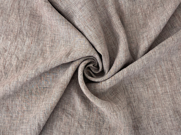 100% Linen Fabric – Brown Melange Glen Plaid, Light to Medium Weight 6447 6448