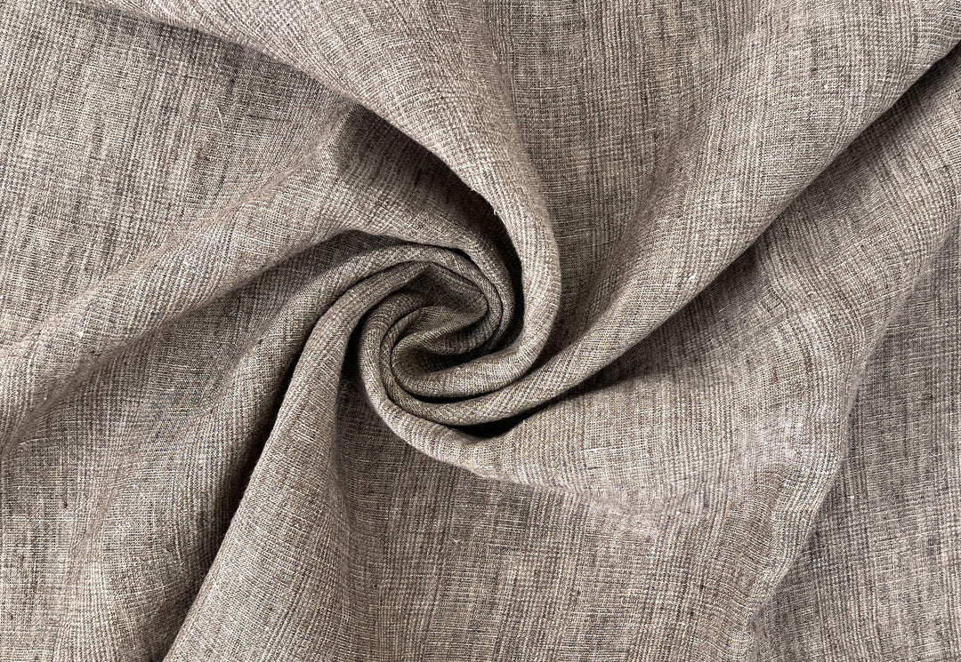 100% Linen Fabric – Brown Melange Glen Plaid, Light to Medium Weight 6447 6448