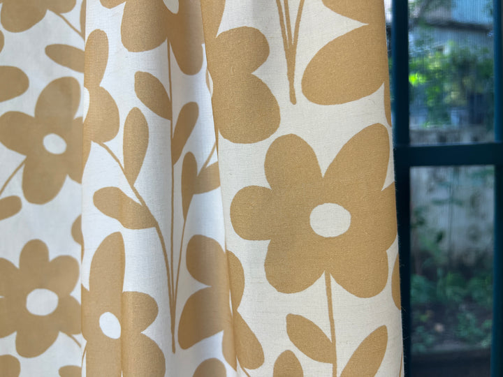 Simple Flower Print Linen Rayon Fabric – Light Weight, Pre-Washed, 44" Wide