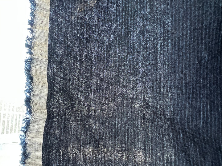 Navy Linen Cotton Spandex Fabric – Subtle Stripe with Seersucker & Warp Stretch 8215
