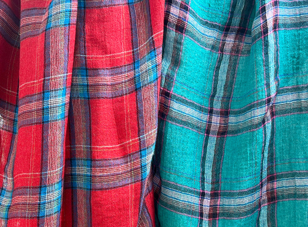 Classic Tartan Check Linen Blend Fabric – Red & Teal Options 7991 7992
