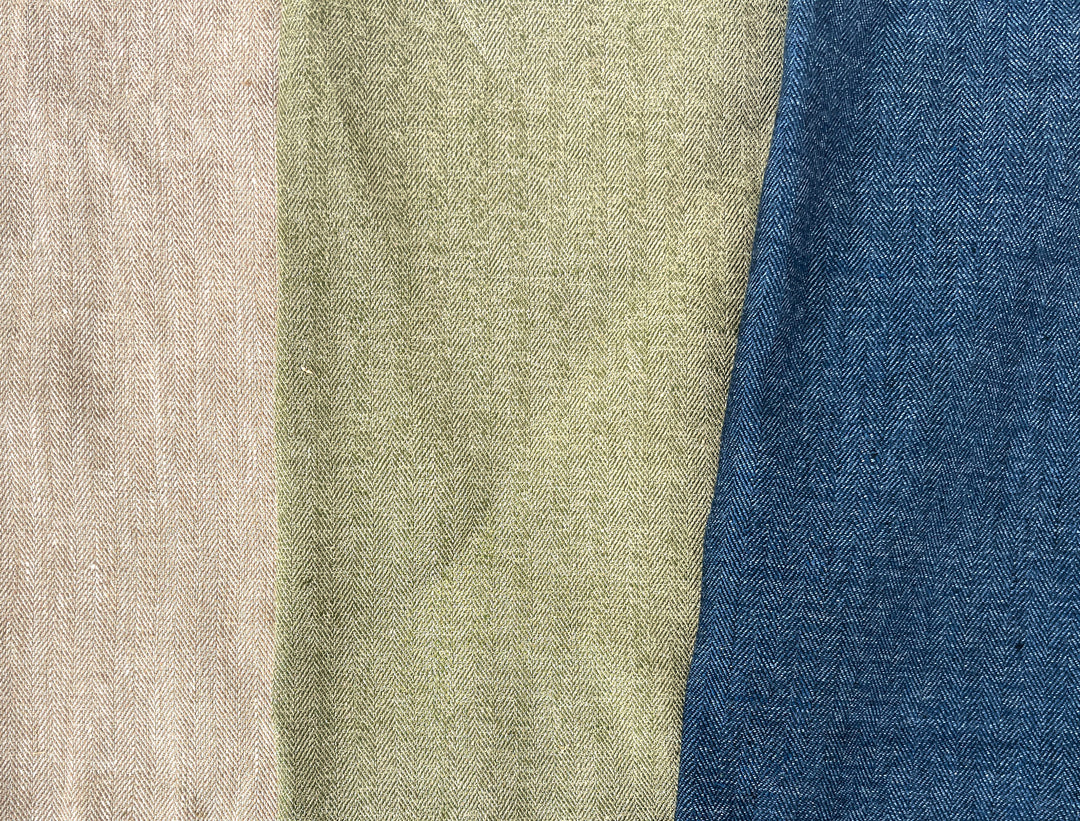 Linen Blend Herringbone Chambray Fabric with Stretch – Medium Weight 8013 8014 8200