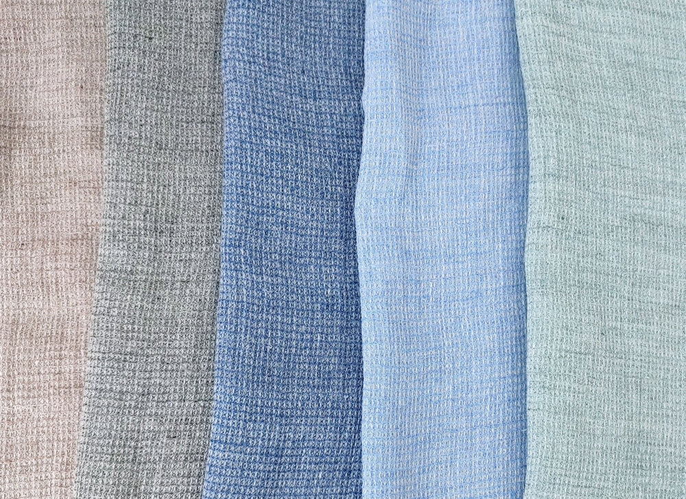 Cloud 9 100% Linen Waffle Tweed Fabric 7876 7877 7878 7879 7880 - The Linen Lab - Blue(Light)