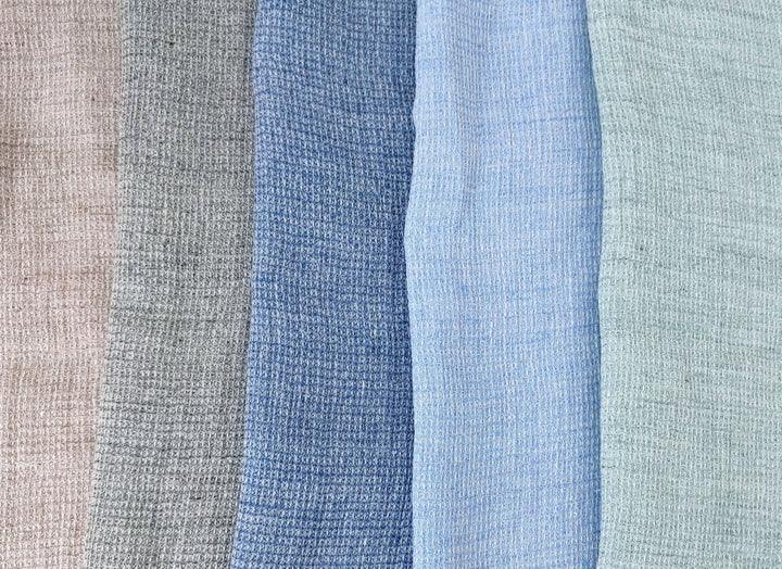 Cloud 9 100% Linen Waffle Tweed Fabric 7876 7877 7878 7879 7880 - The Linen Lab - Blue(Light)