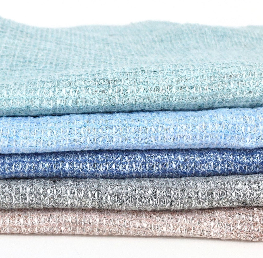 Cloud 9 100% Linen Waffle Tweed Fabric 7876 7877 7878 7879 7880 - The Linen Lab - Blue(Light)