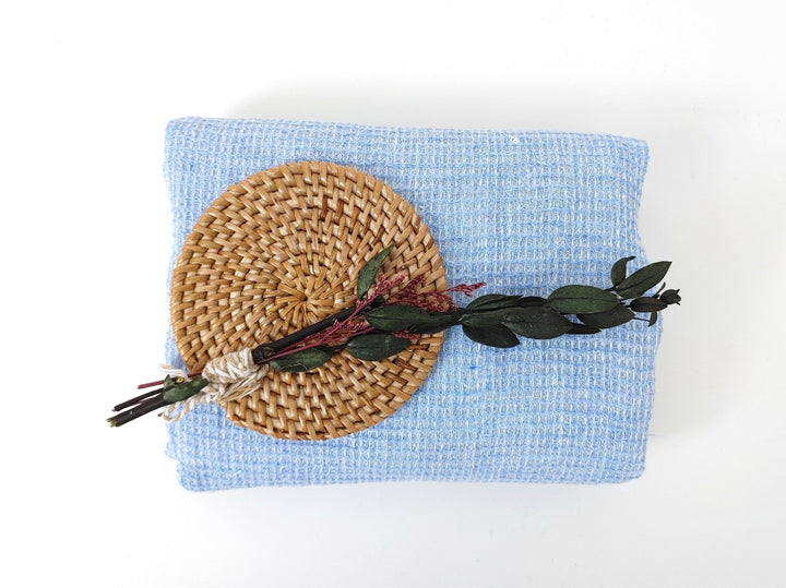 Cloud 9 100% Linen Waffle Tweed Fabric 7876 7877 7878 7879 7880 - The Linen Lab - Blue(Light)