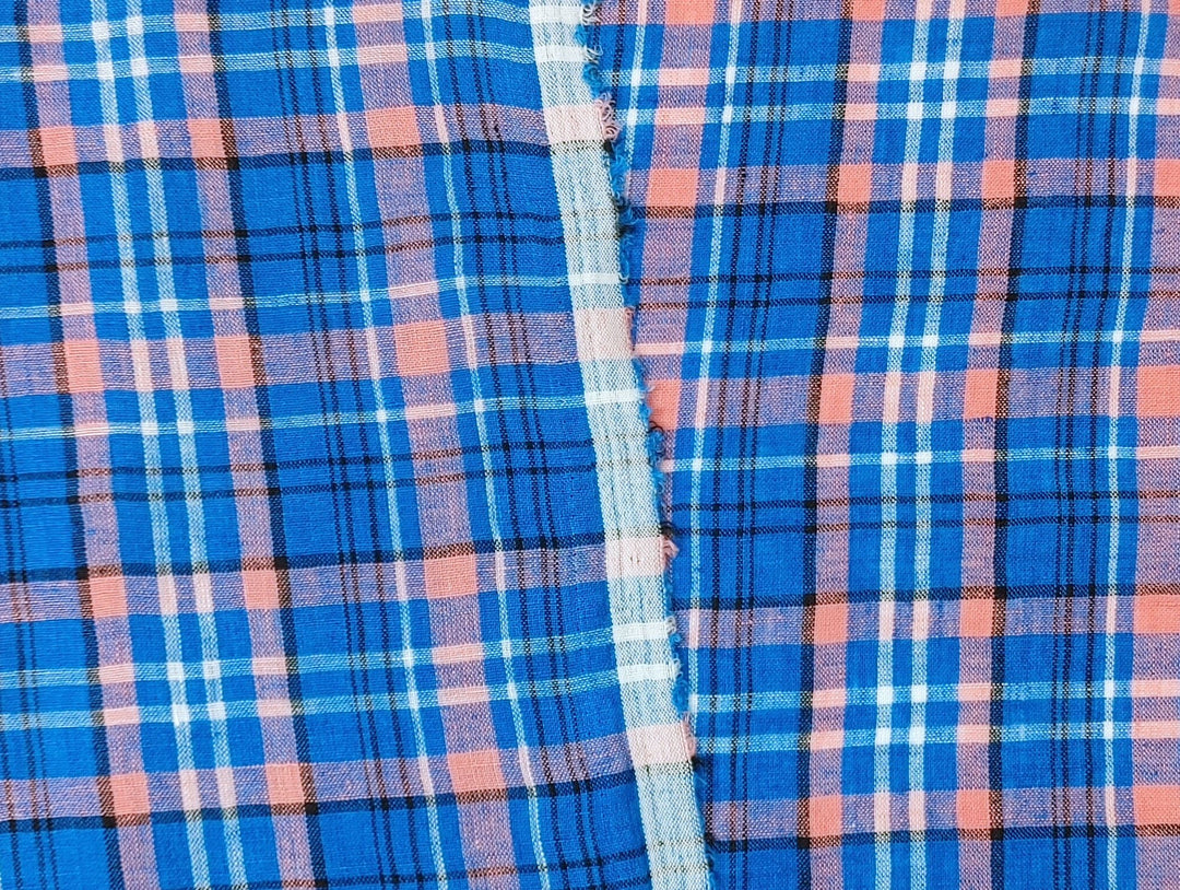 Contemporary Blue Tartan Plaid: 100% Linen Fabric, Medium-Light Weight 7570 - The Linen Lab - Blue