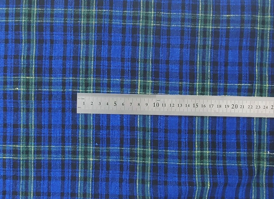 Dark Blue Plaid: 100% Linen Heavyweight Fabric 7755 - The Linen Lab - Blue
