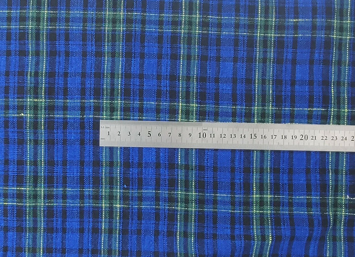 Dark Blue Plaid: 100% Linen Heavyweight Fabric 7755 - The Linen Lab - Blue