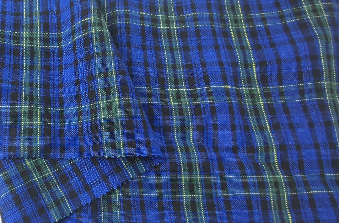 Dark Blue Plaid: 100% Linen Heavyweight Fabric 7755 - The Linen Lab - Blue