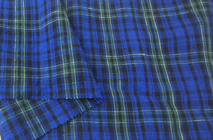 Dark Blue Plaid: 100% Linen Heavyweight Fabric 7755 - The Linen Lab - Blue