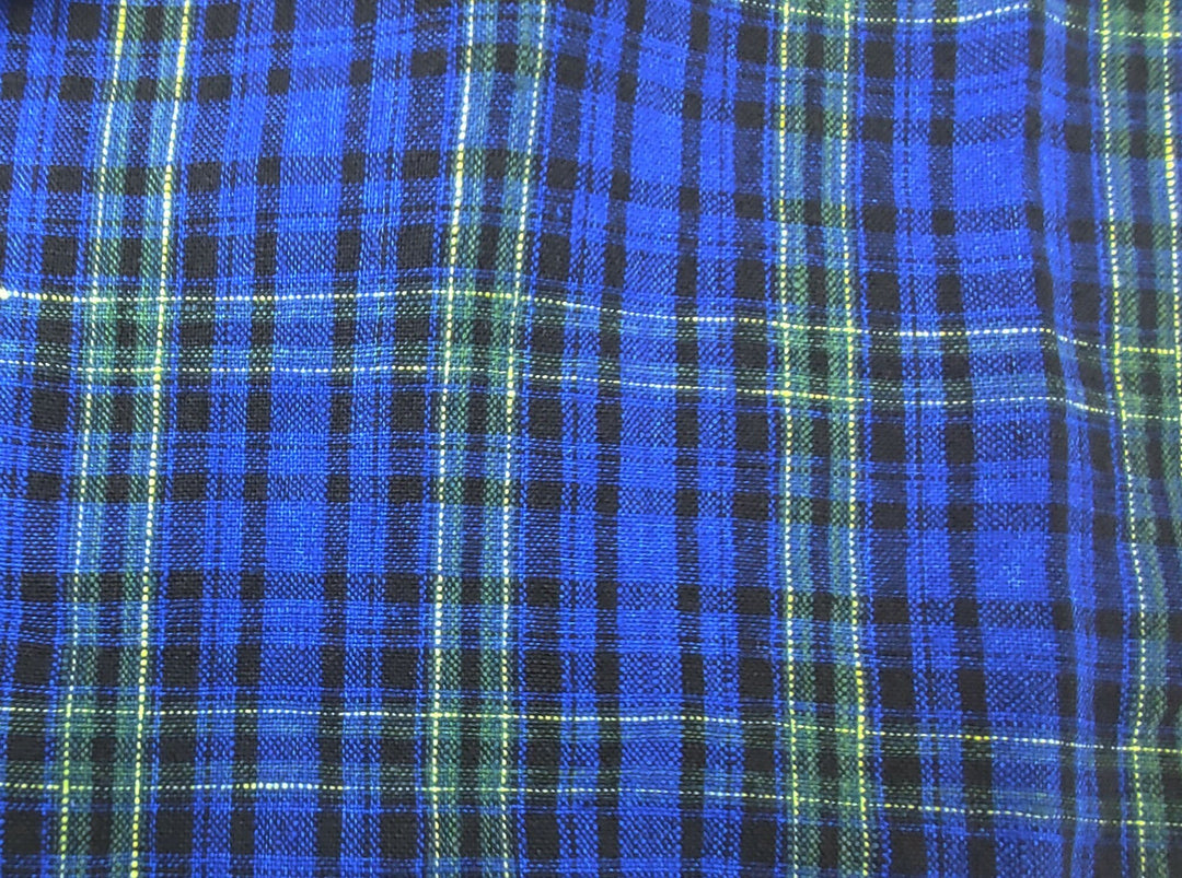 Dark Blue Plaid: 100% Linen Heavyweight Fabric 7755 - The Linen Lab - Blue