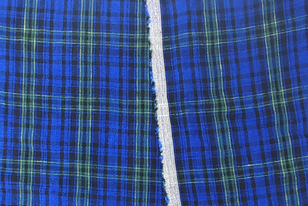 Dark Blue Plaid: 100% Linen Heavyweight Fabric 7755 - The Linen Lab - Blue