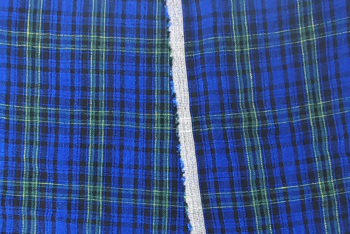 Dark Blue Plaid: 100% Linen Heavyweight Fabric 7755 - The Linen Lab - Blue