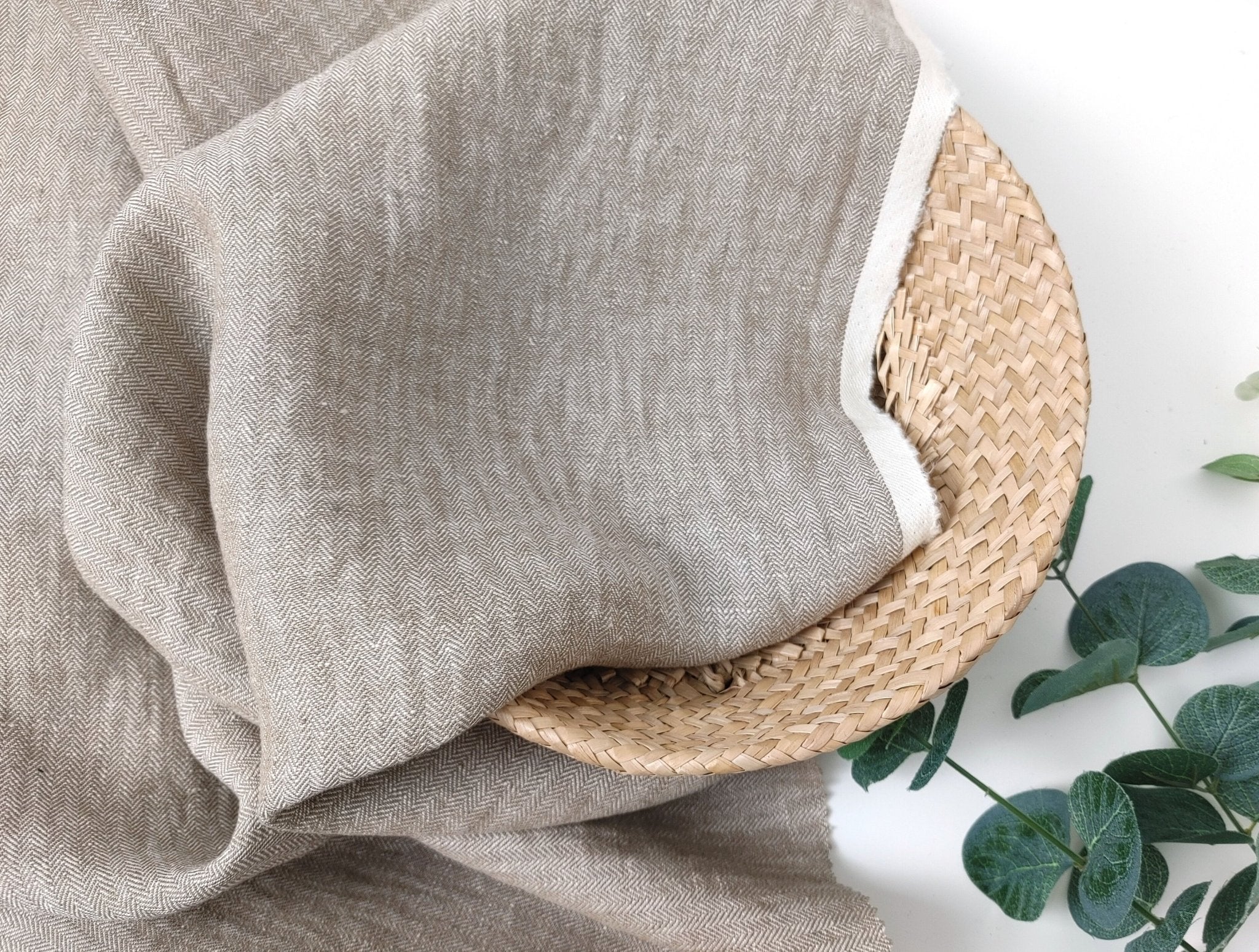 HBT Linen Ramie Cotton Blend Fabric: Yarn Dyed Chambray, Medium Weight 7837 7838 7840 - The Linen Lab - Beige(Dark)