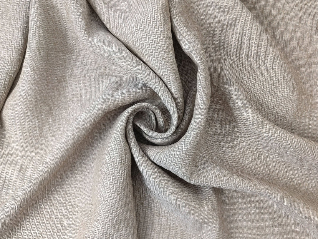 HBT Linen Ramie Cotton Blend Fabric: Yarn Dyed Chambray, Medium Weight 7837 7838 7840 - The Linen Lab - Beige(Dark)