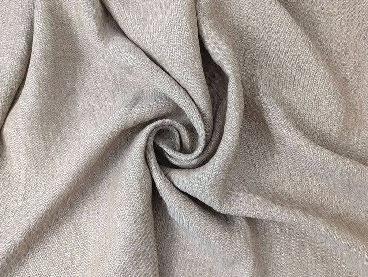 HBT Linen Ramie Cotton Blend Fabric: Yarn Dyed Chambray, Medium Weight 7837 7838 7840 - The Linen Lab - Beige(Dark)