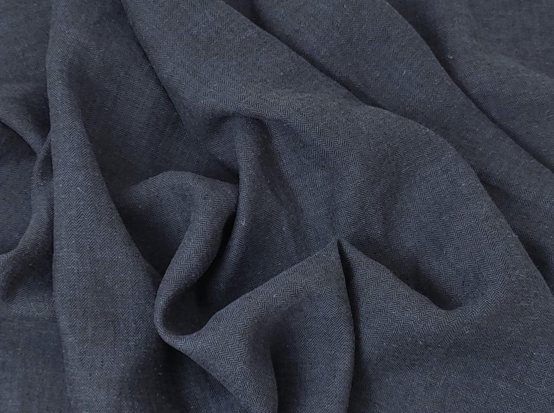 HBT Linen Ramie Cotton Blend Fabric: Yarn Dyed Chambray, Medium Weight 7837 7838 7840 - The Linen Lab - Gray(Dark)