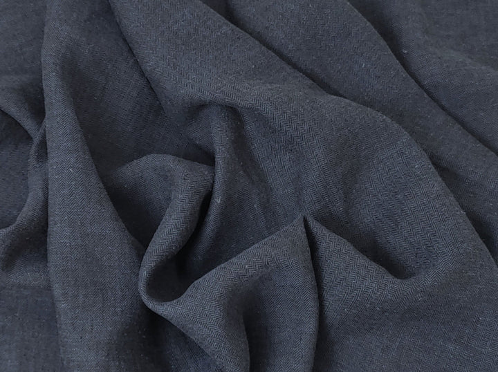 HBT Linen Ramie Cotton Blend Fabric: Yarn Dyed Chambray, Medium Weight 7837 7838 7840 - The Linen Lab - Gray(Dark)