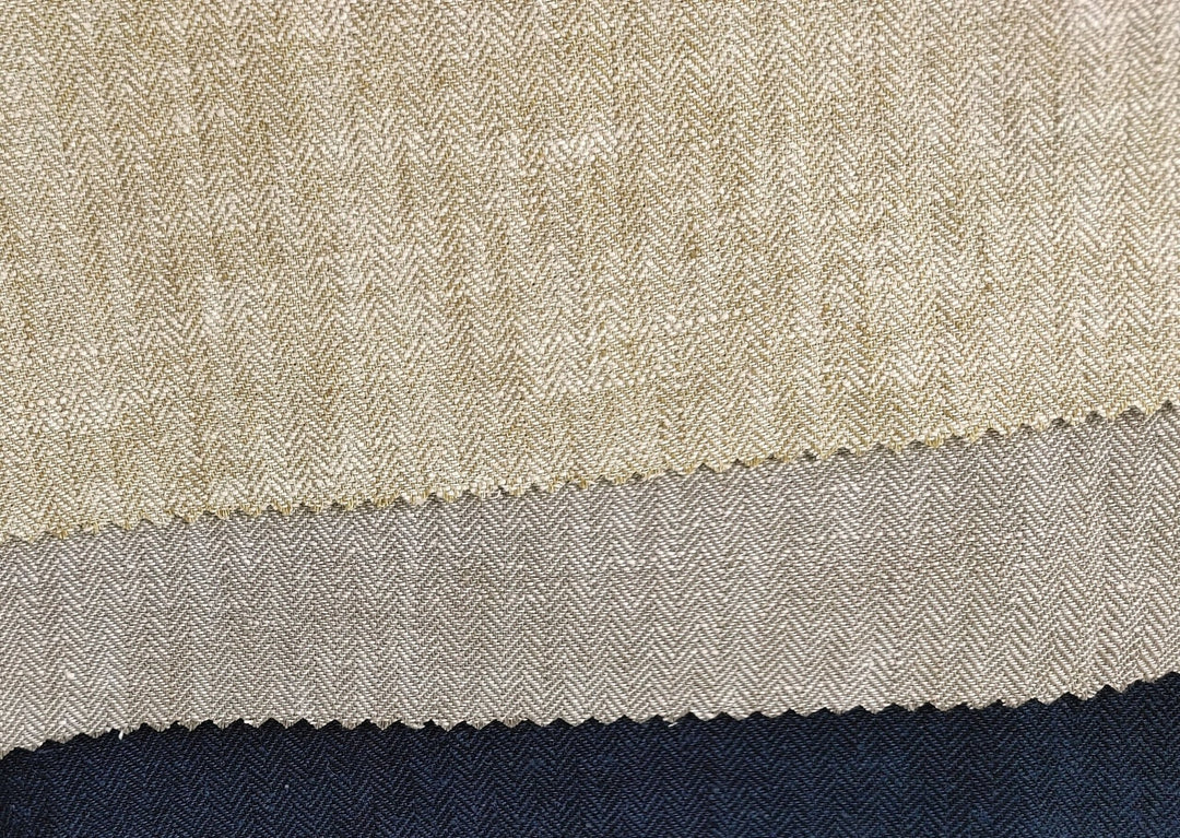 HBT Linen Ramie Cotton Blend Fabric: Yarn Dyed Chambray, Medium Weight 7837 7838 7840 - The Linen Lab - Gray(Dark)
