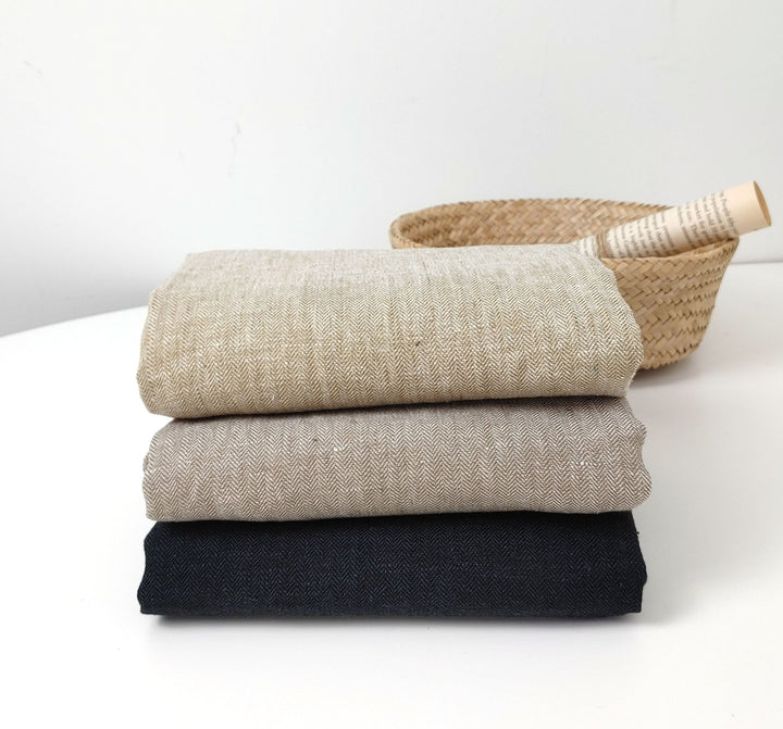 HBT Linen Ramie Cotton Blend Fabric: Yarn Dyed Chambray, Medium Weight 7837 7838 7840 - The Linen Lab - Gray(Dark)