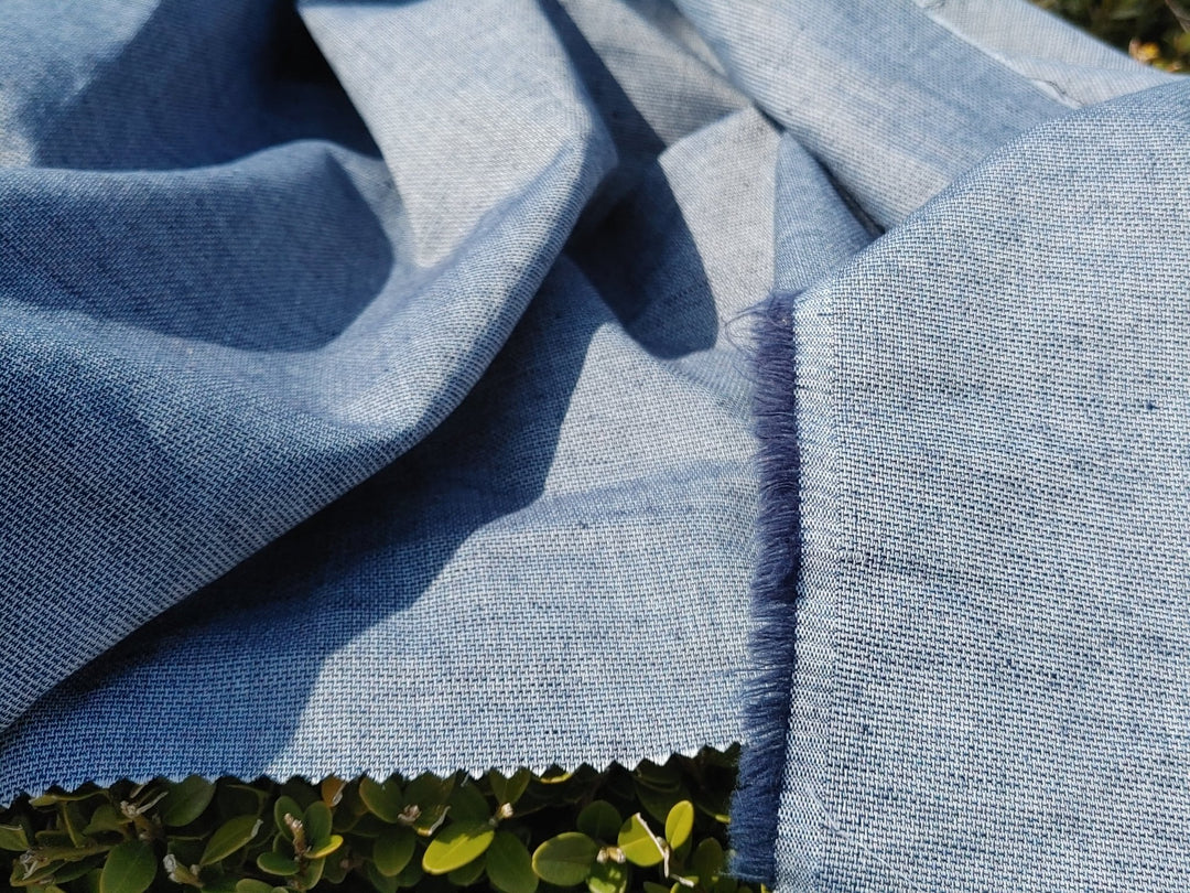 Linen Cotton Polyester Fabric: Navy Chambray Dobby Weave, Light Weight 6299 - The Linen Lab - Navy