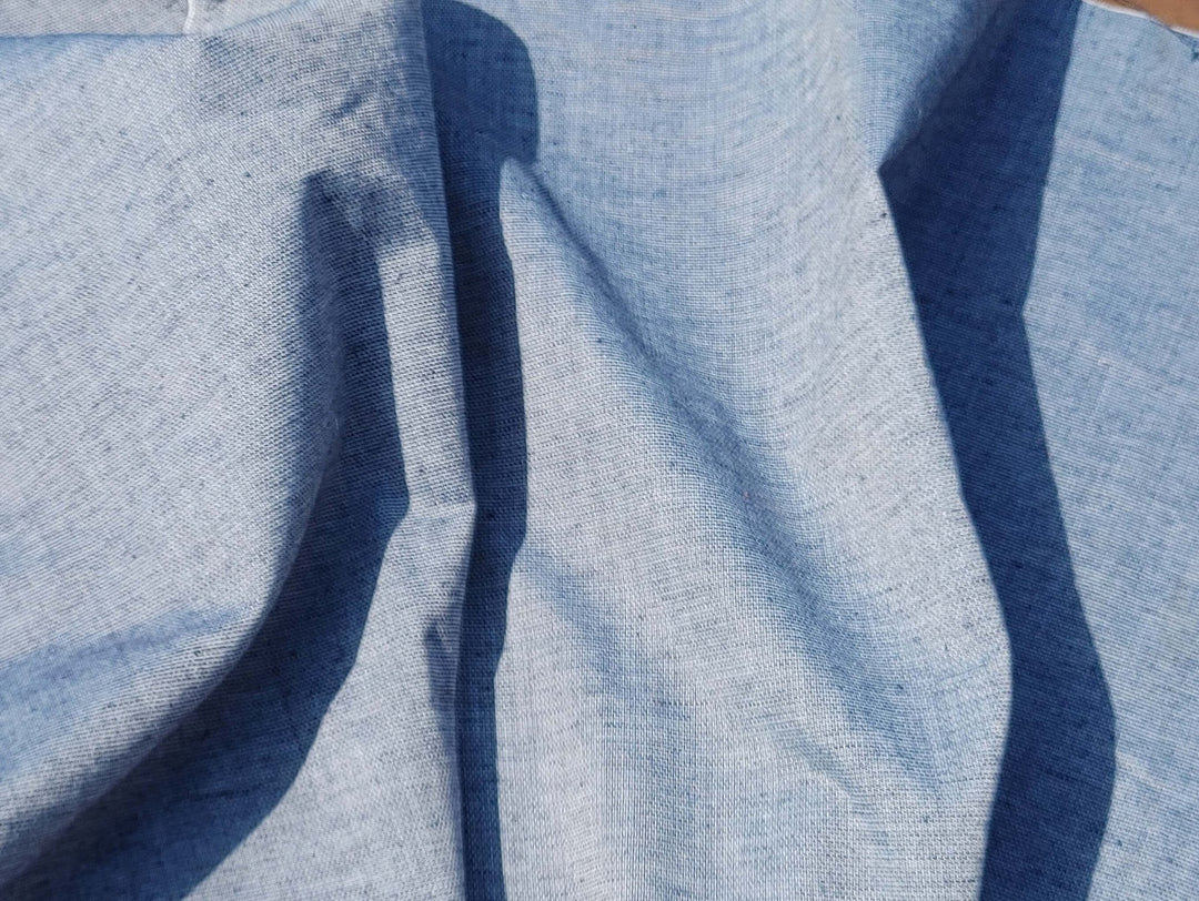 Linen Cotton Polyester Fabric: Navy Chambray Dobby Weave, Light Weight 6299 - The Linen Lab - Navy