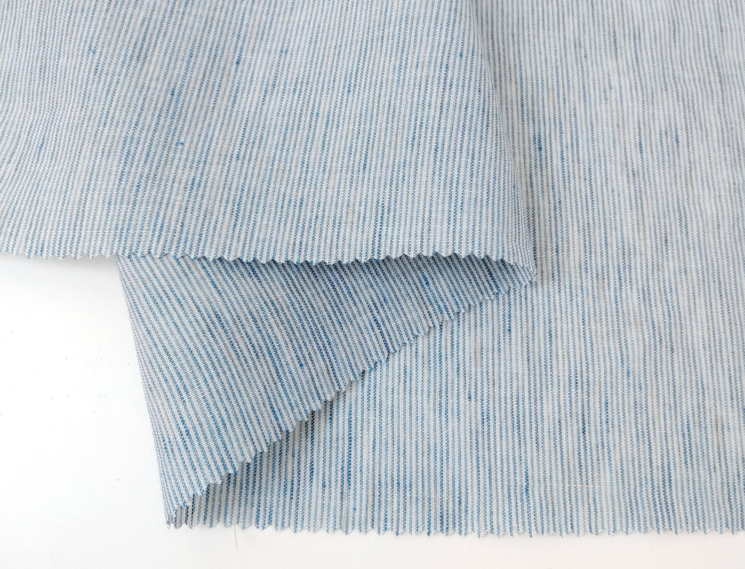 Linen Thin Stripe Fabric 6404 7647 6882 6883 - The Linen Lab - Blue