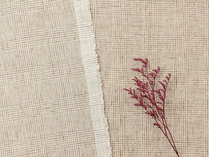 Premium Linen Cotton Beige Glen Plaid Fabric Heavy Weight: Timeless Elegance for Your Wardrobe and Home Décor 7598 - The Linen Lab - Beige