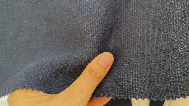 Dark Navy Linen Rayon Fabric – Glen Plaid, Subtle Wrinkle, Nice Drape, 7695