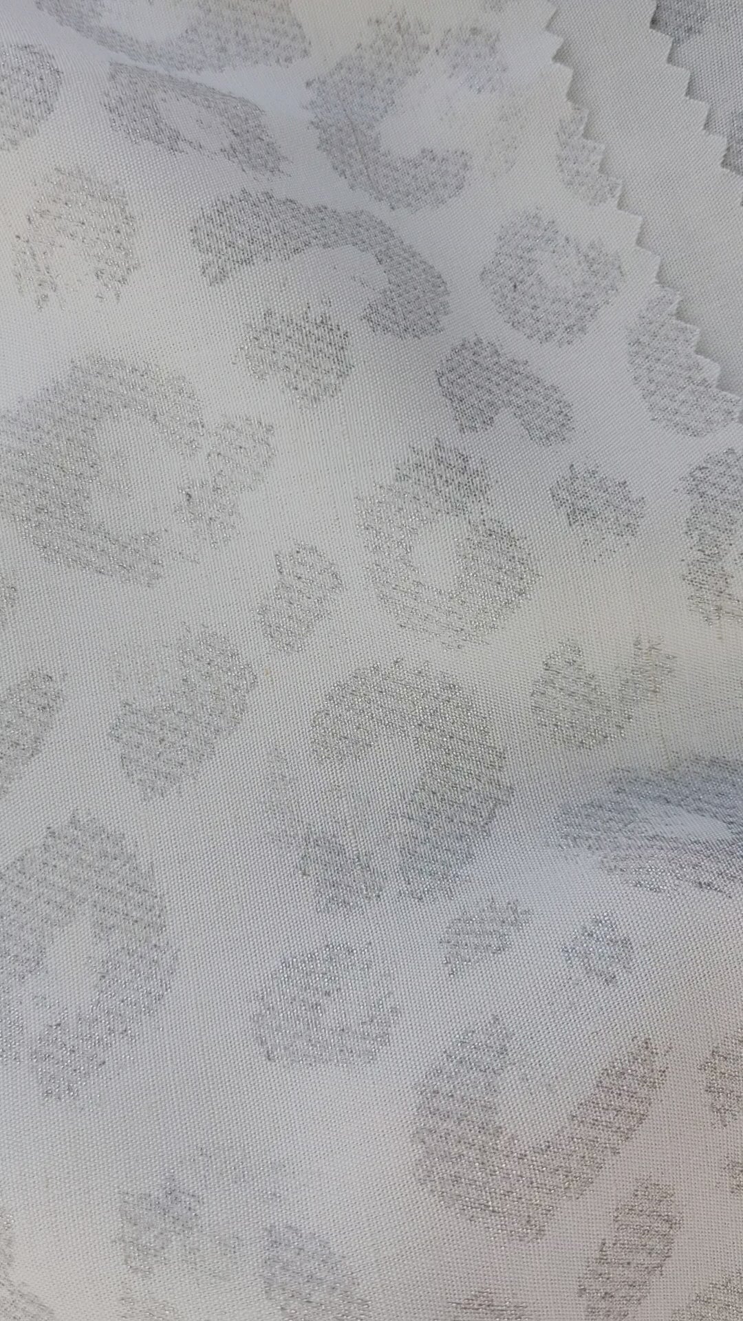 Silver Leopard: White Linen Rayon Fabric with Silver Foil Print 3668 2926