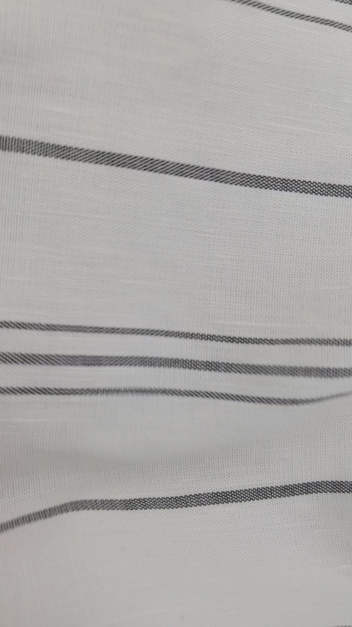 Classic Monochrome: White & Black Stripes Linen Rayon Stretch Fabric 6687
