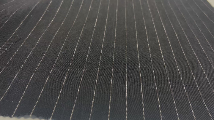 Dark Grey Linen Blend Twill with Stretch Effect and Beige Pinstripe 7815