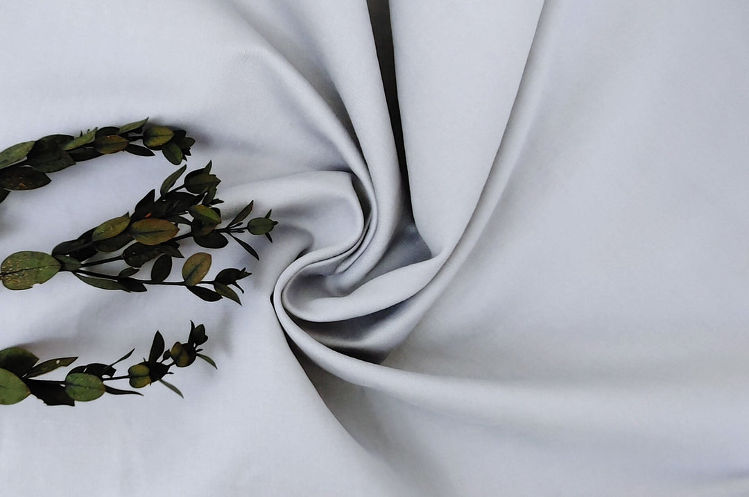 Ramie Cotton Fabric: Light Grey Broken Twill Weave with Glossy Finish 3585 - The Linen Lab - Grey