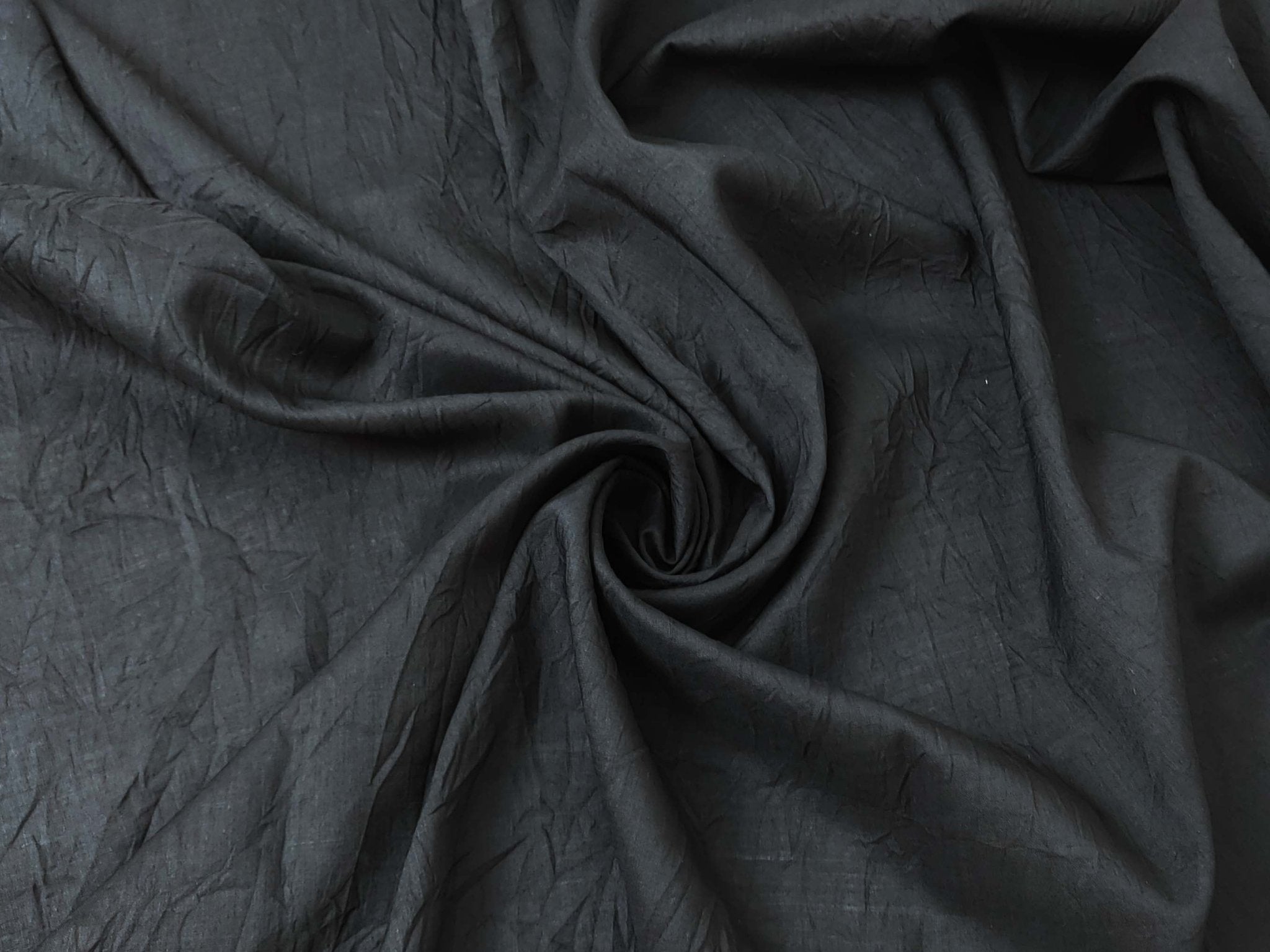 Ramie Polyester Fabric - Black Color with Crease Wrinkle Effect, Lightweight 7863 - The Linen Lab - Black