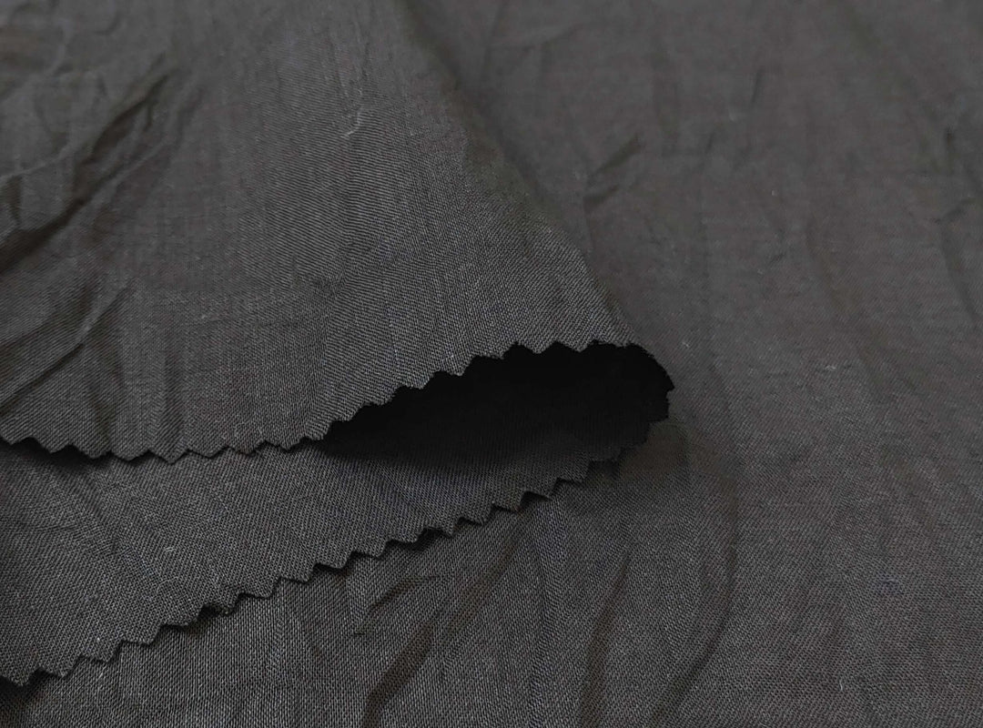 Ramie Polyester Fabric - Black Color with Crease Wrinkle Effect, Lightweight 7863 - The Linen Lab - Black
