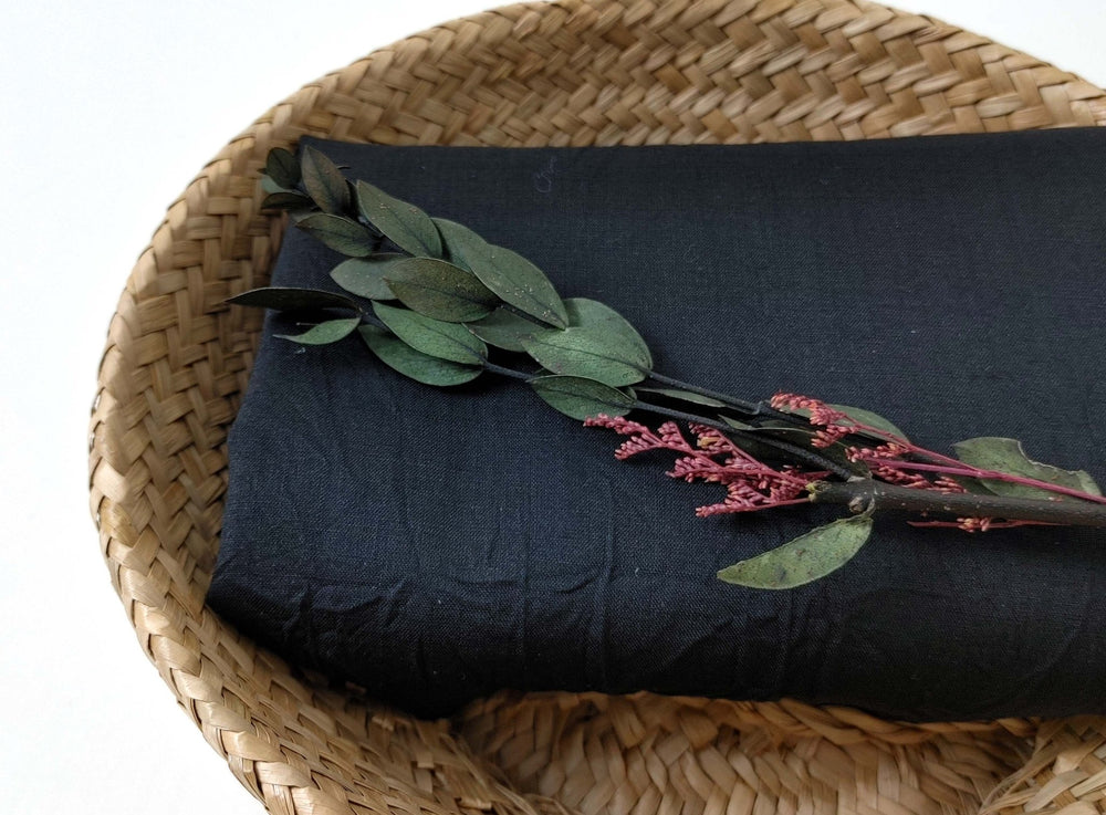 Ramie Polyester Fabric - Black Color with Crease Wrinkle Effect, Lightweight 7863 - The Linen Lab - Black
