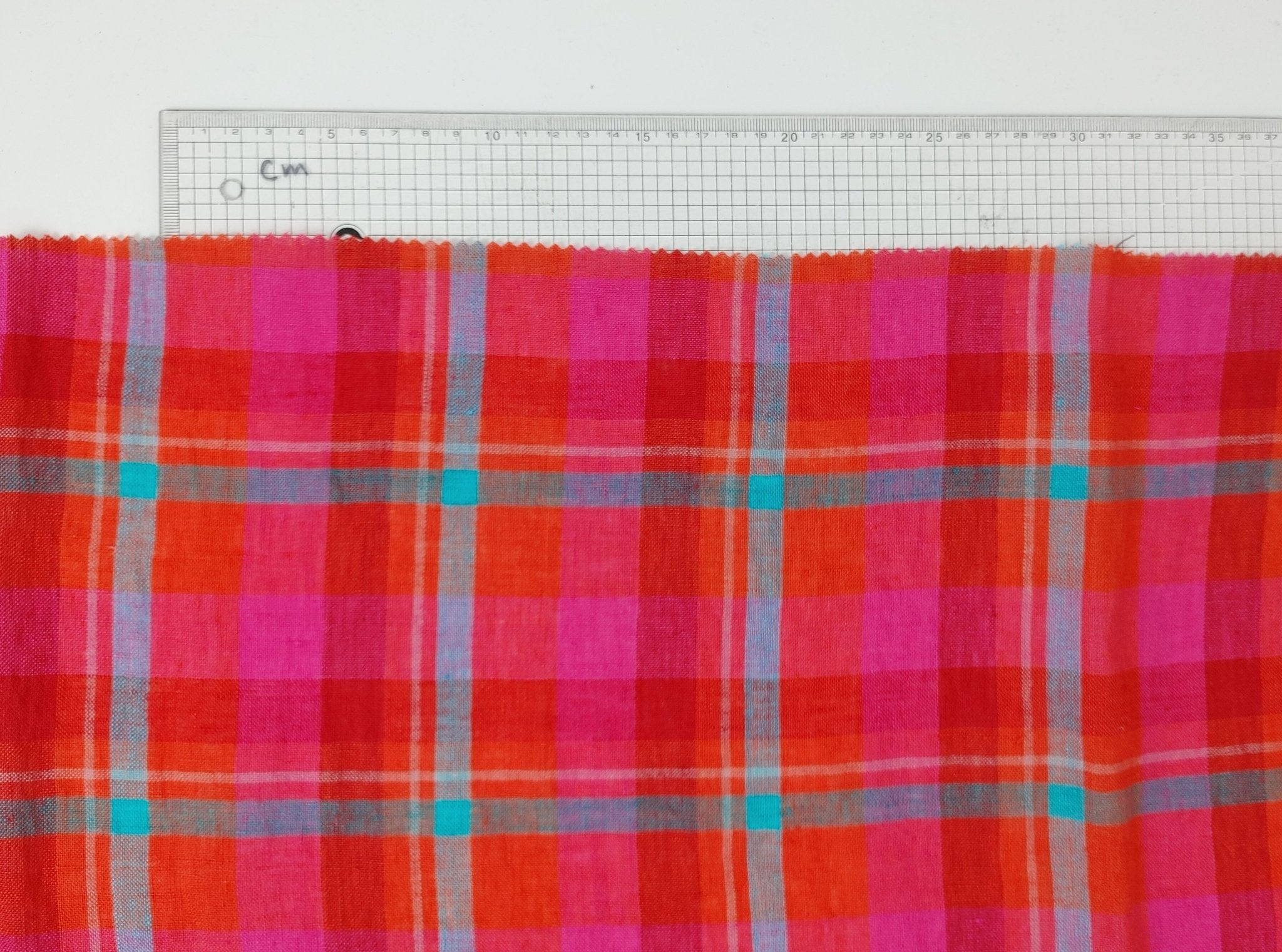 Vibrant Red Madras Plaid Linen: Medium-Light Weight 7813 - The Linen Lab - Red