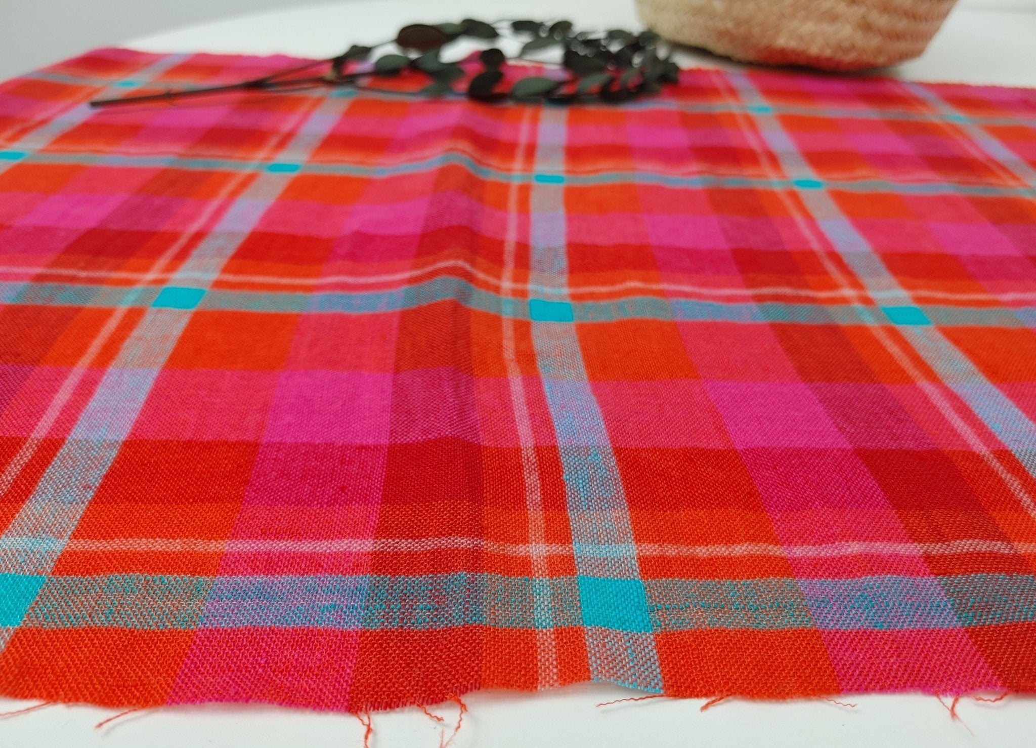 Vibrant Red Madras Plaid Linen: Medium-Light Weight 7813 - The Linen Lab - Red